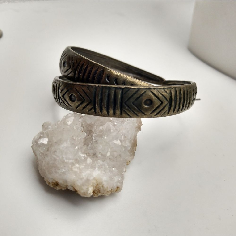 Tribal bronzed half hoop earrings
